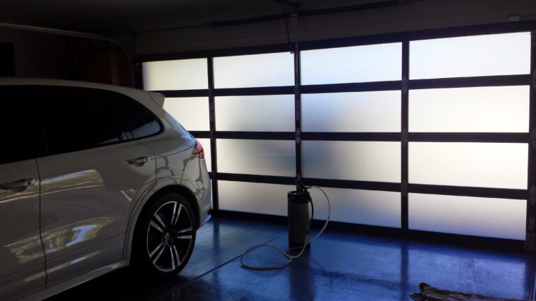 Frosted film on a glass garage door