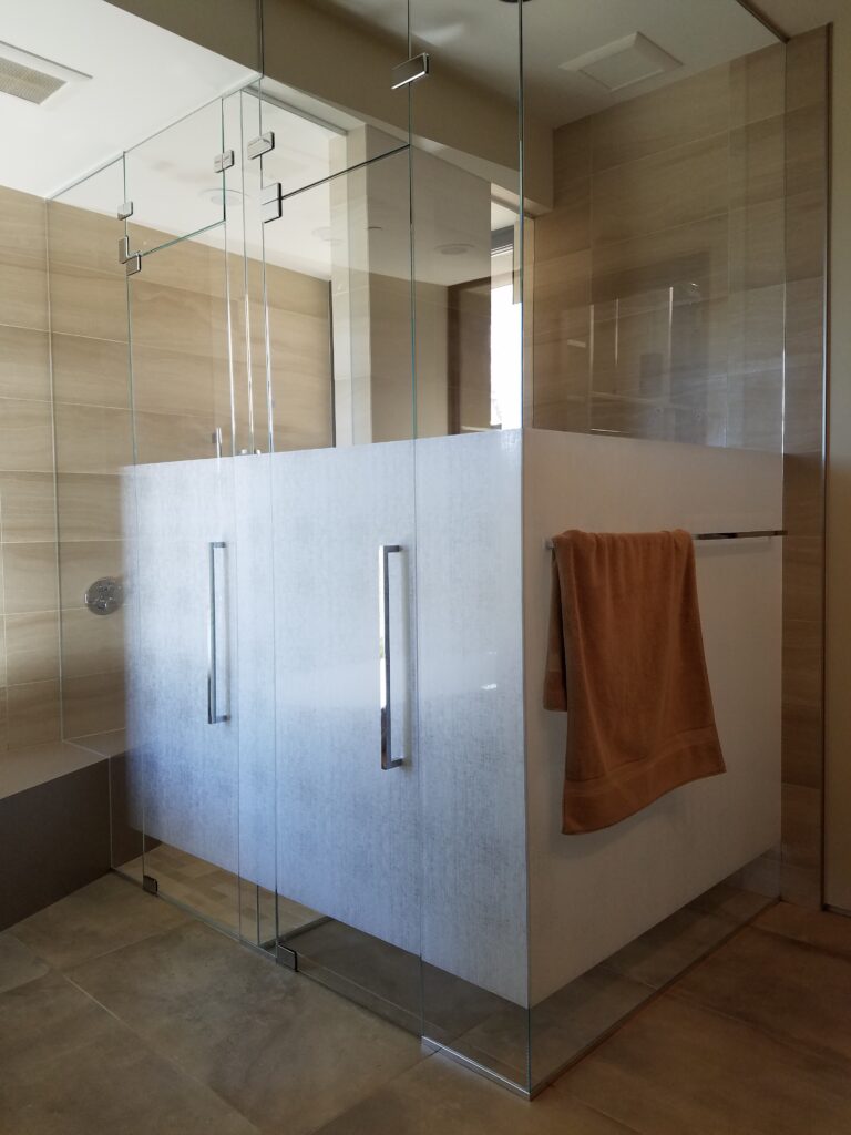 Frosted film on shower glass