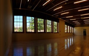 Large interior room with tinted windows