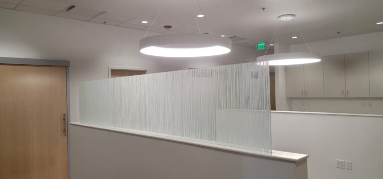 Decorative patterned film on an office partition