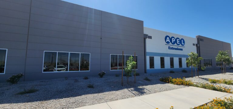 Industrial office building with tinted windows