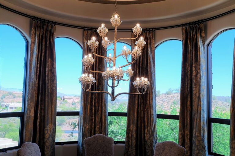 Dining room arched windows with solar film