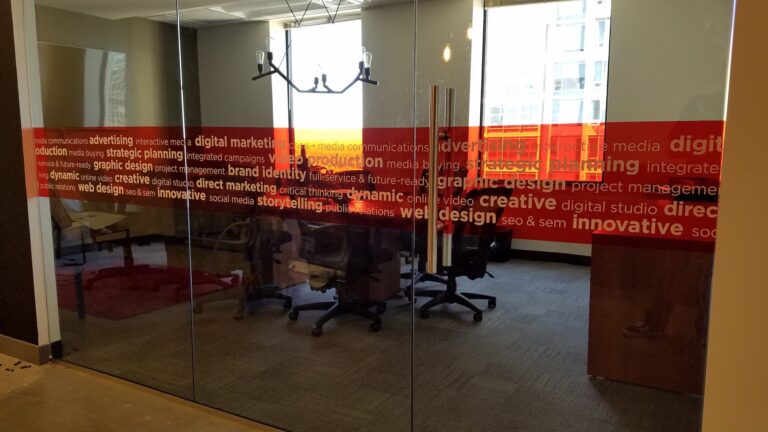 Office glass wall with custom printed graphics