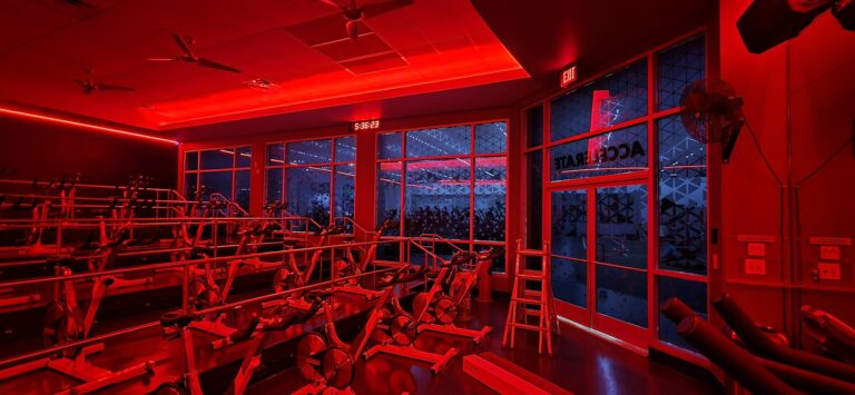 Cycling studio windows with geometric decorative film