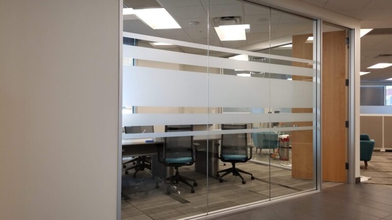 Conference room glass with frosted privacy bands