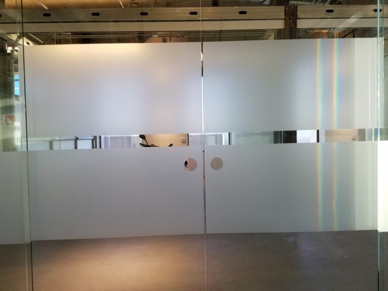 Glass doors with frosted privacy bands