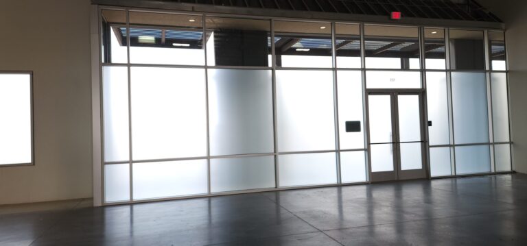 Lobby glass wall and doors with frosted privacy film
