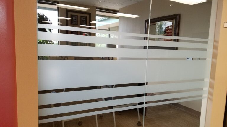 Conference room glass with frosted stripe privacy film