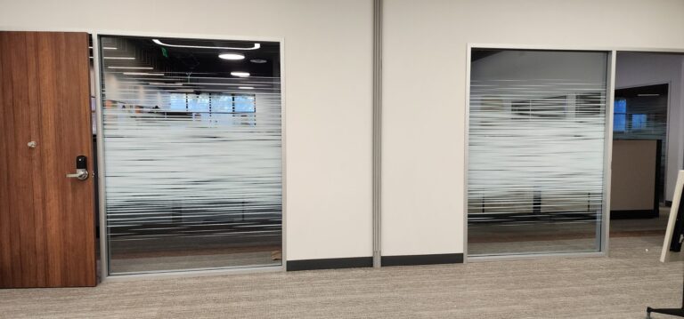 Office doors with frosted stripe privacy film