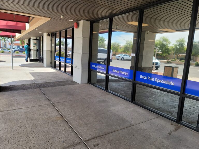 Medical office storefront glass with film and window graphics