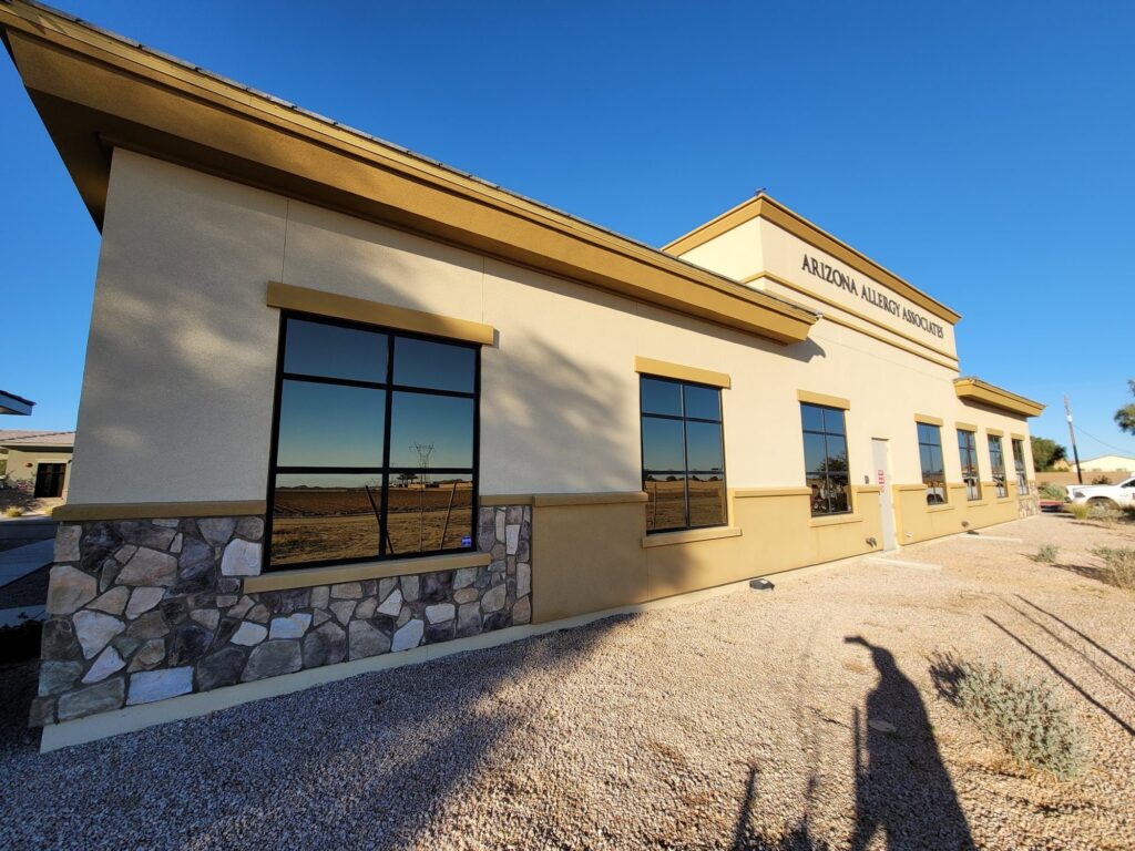 Office building with solar control film on its windows