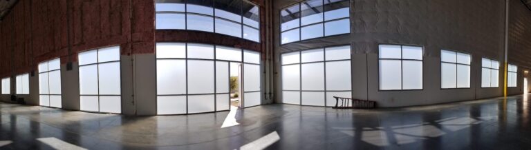 Industrial space with privacy film on the lower windows